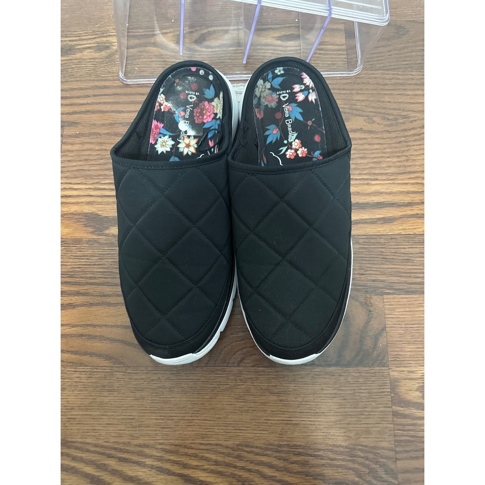 Vera Bradley Quilted Black Mule Clogs Comfort Slides Women's Shoes - Picture 3 of 10